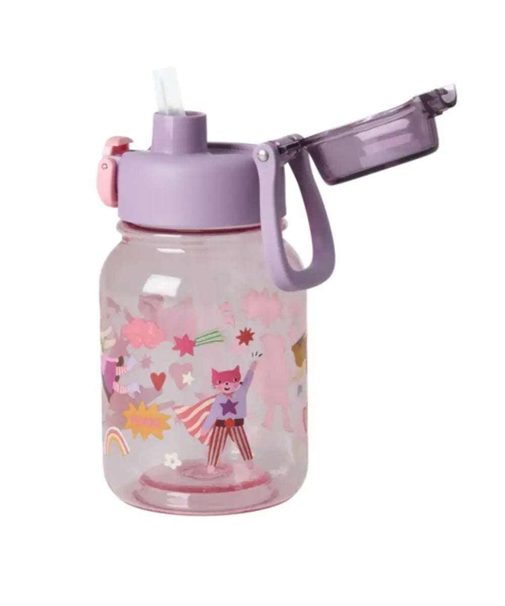 Grande gourde rose en Tritan avec paille et motif Pink Hero Print de la marque RICE