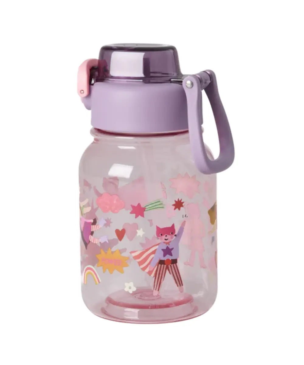 Grande gourde rose en Tritan avec paille et motif Pink Hero Print de la marque RICE