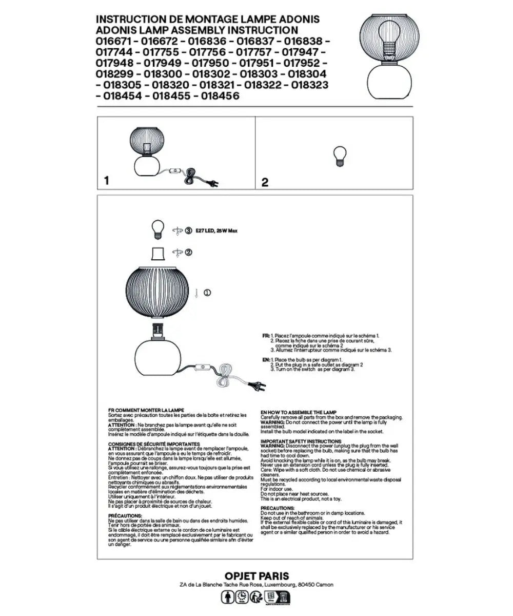 Notice de la Grande lampe à poser Adonis Rose