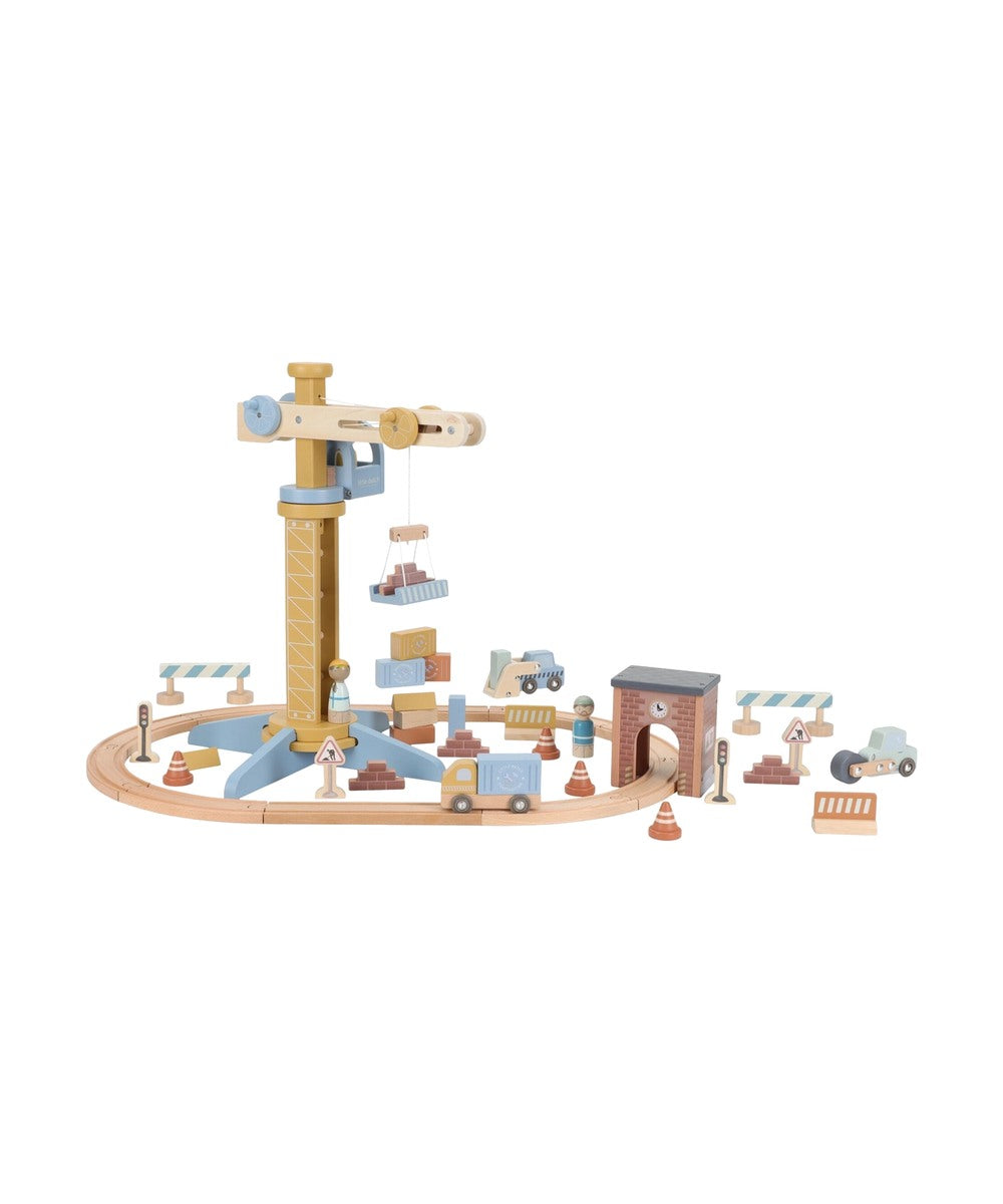 Grue de chantier et circuit de train en bois | Little Dutch — vue du produit