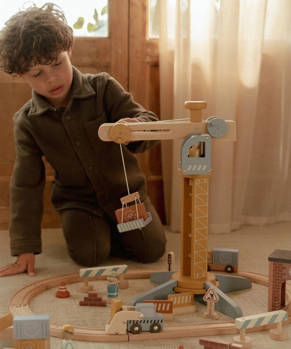 Grue de chantier et circuit de train en bois | Little Dutch — vue 2