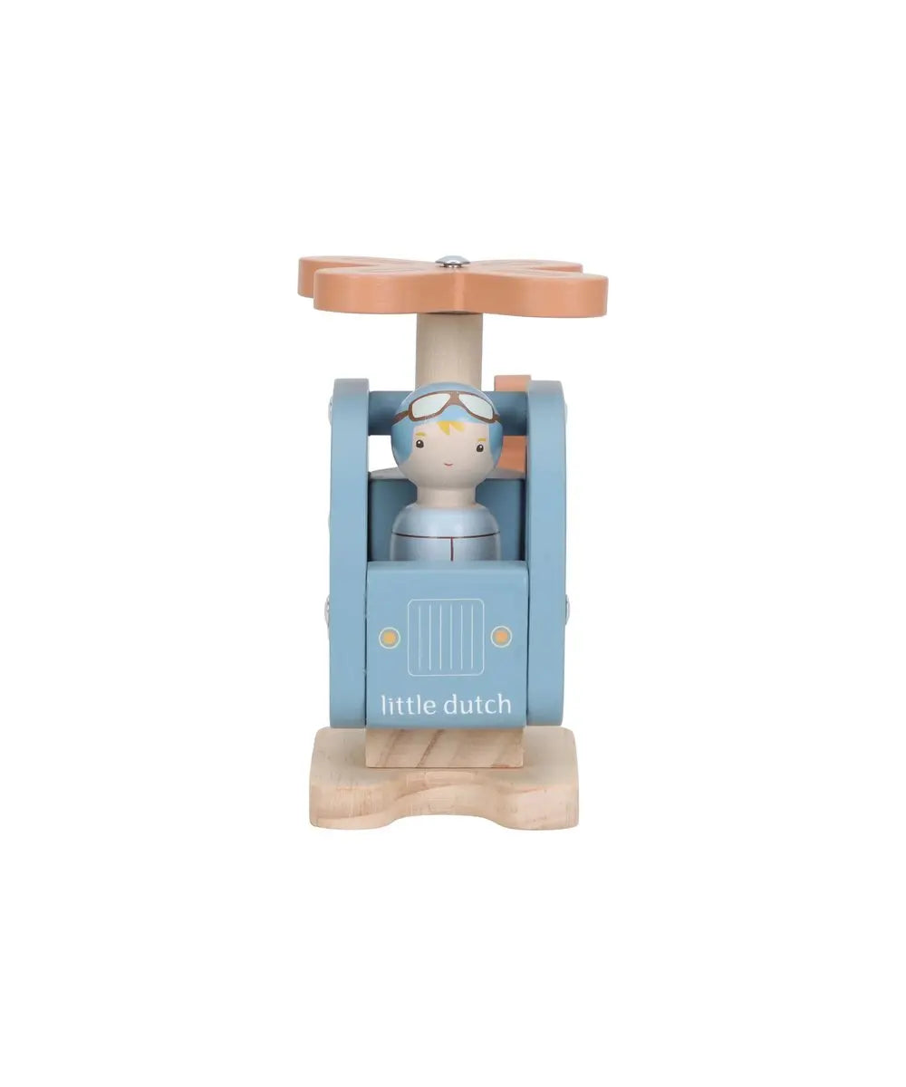 Hélicoptère en bois jouet - Bleu Little Dutch détail produit sur fond blanc