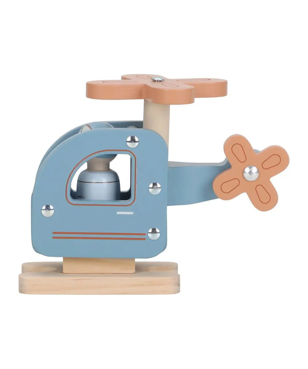 Hélicoptère en bois jouet - Bleu Little Dutch détail produit sur fond blanc