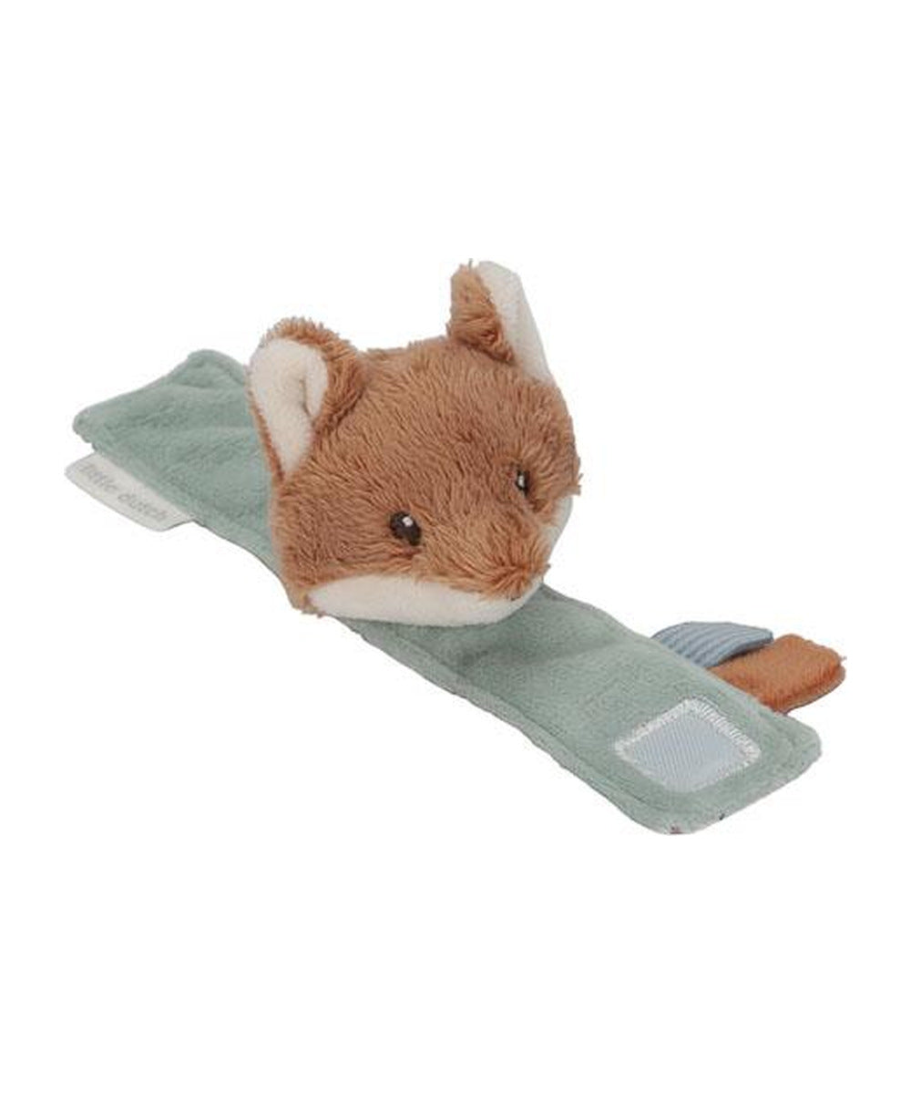 Hochet de poignet renard Forest Friends ouvert, vue de la bande textile
