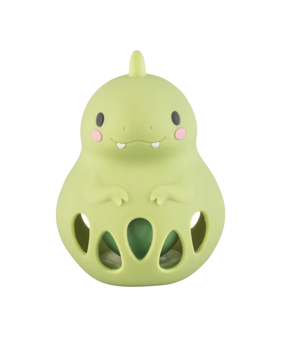 Hochet d'éveil et jouet de dentition Dinosaure en silicone vert Tiger Tribe sans BPA.