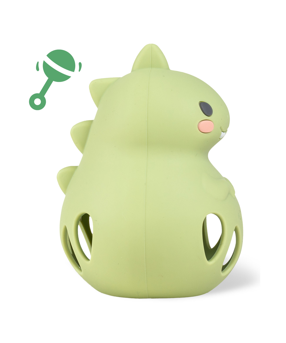 Hochet d'éveil et jouet de dentition Dinosaure en silicone vert Tiger Tribe sans BPA.