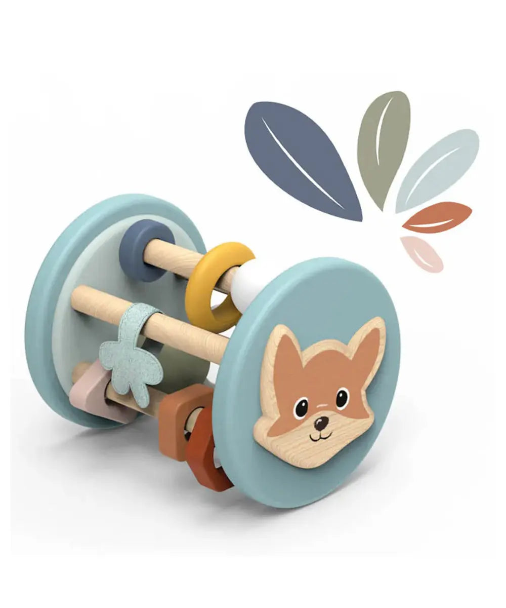 Hochet roulant renard bleu en bois fsc avec grelot pour bebe Speedy Monkey.