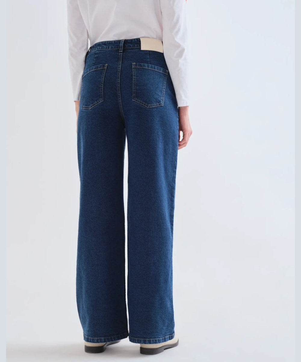 Jean bleu wide leg brodé de fleurs de Compañía Fantástica