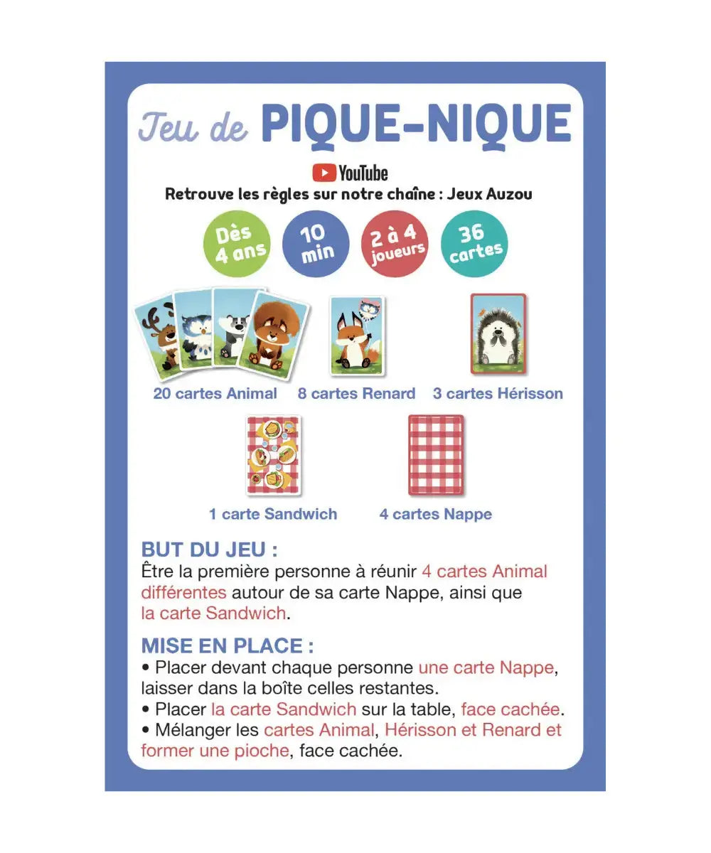 Vue de la carte rapellant les règles du jeu Pique Nique