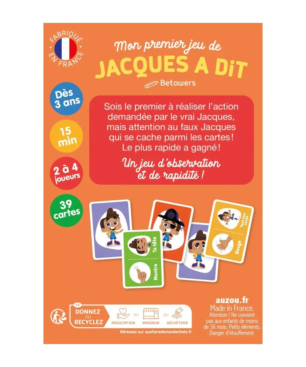 Jeu de Cartes - Mon Premier Jeu de Jacques a Dit de Auzou, parfait pour les enfants à partir de 3 ans