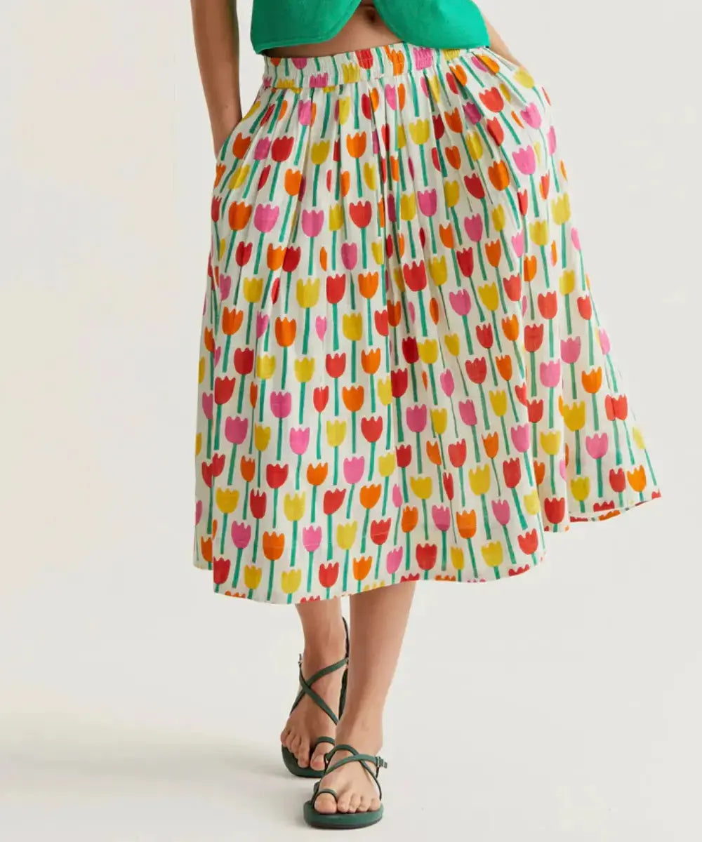 Jupe pour femme coupe midi motif Tulipes de la marque Compania Fantastica