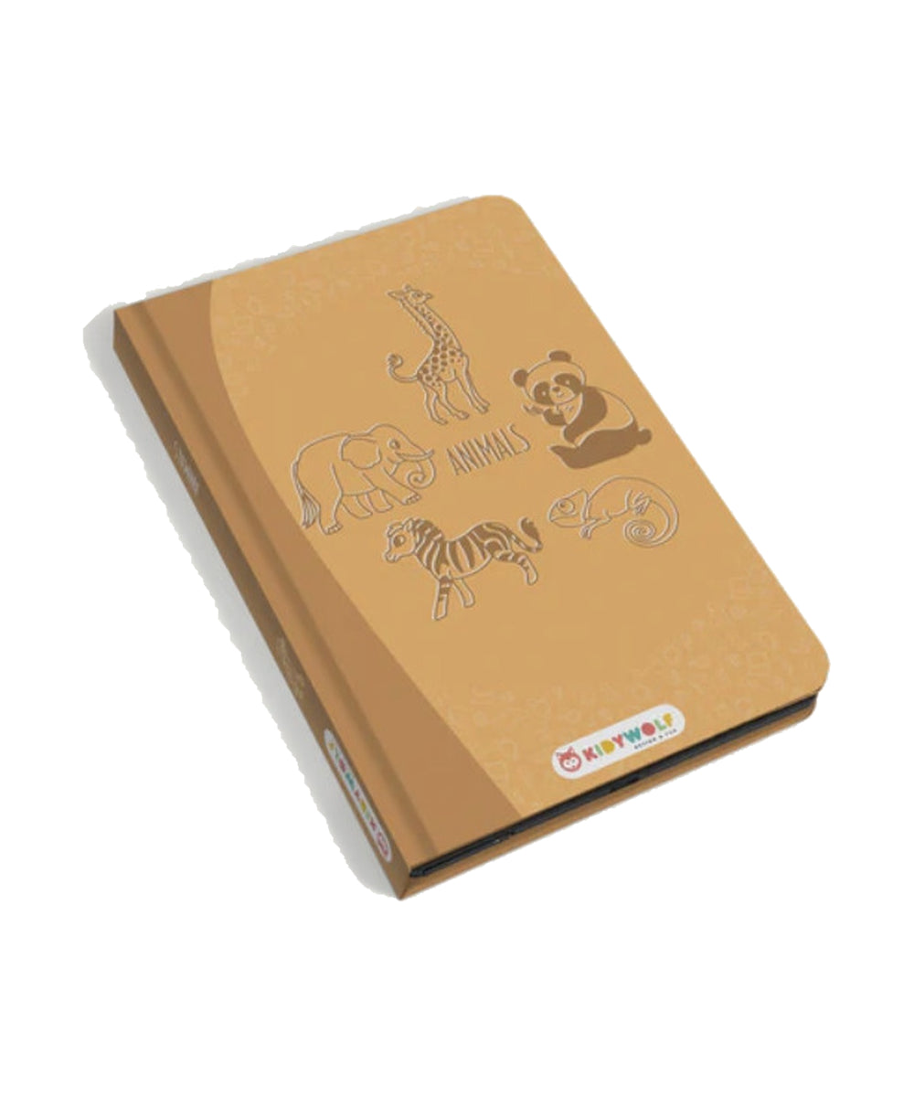 Carnet Kidydraw-Mini Animaux jaune avec girafe, panda et éléphant sur la couverture