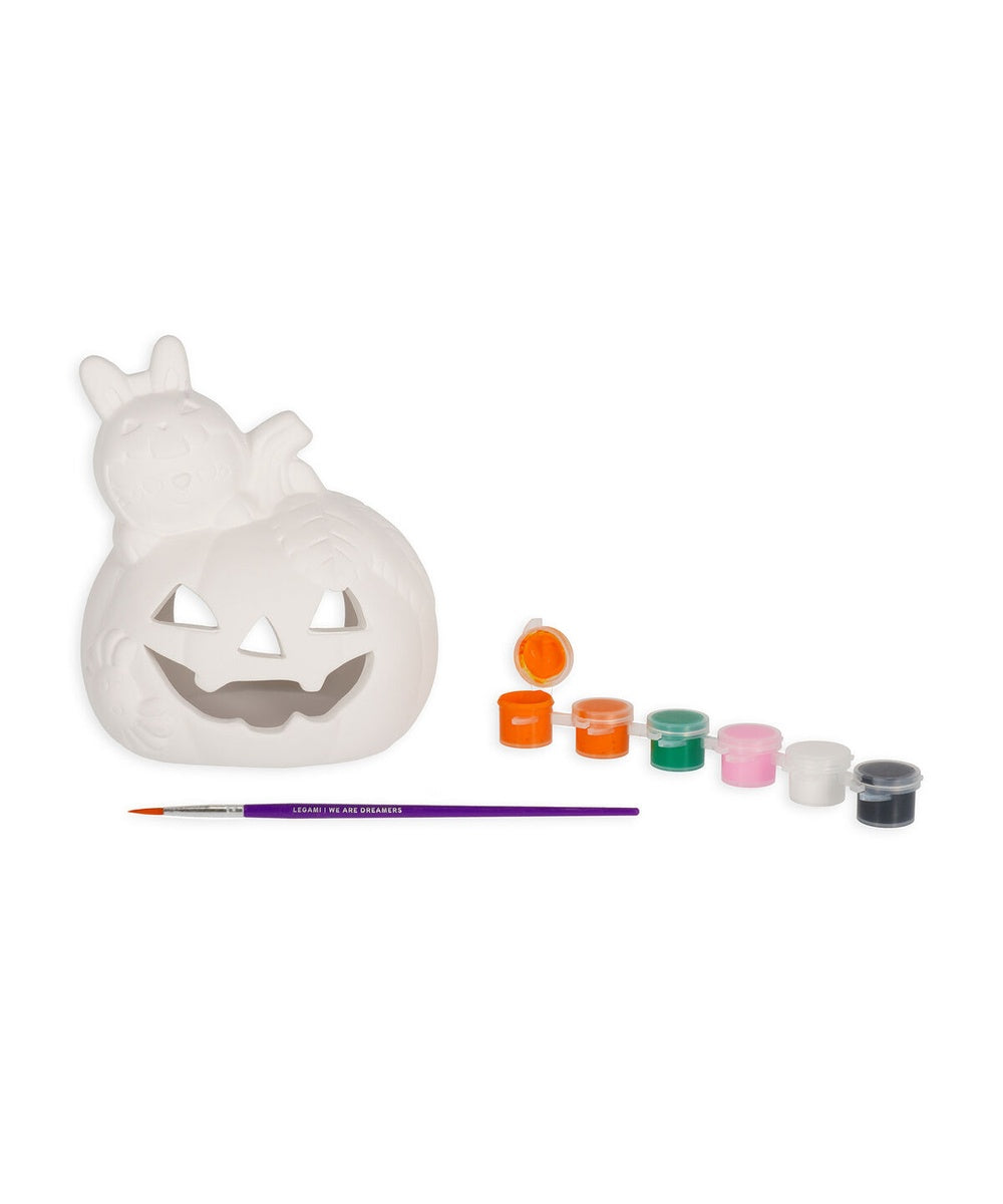 Kit decoration bougeoir d'halloween a peindre en ceramique lapin citrouille legami avec peintures et pinceau.