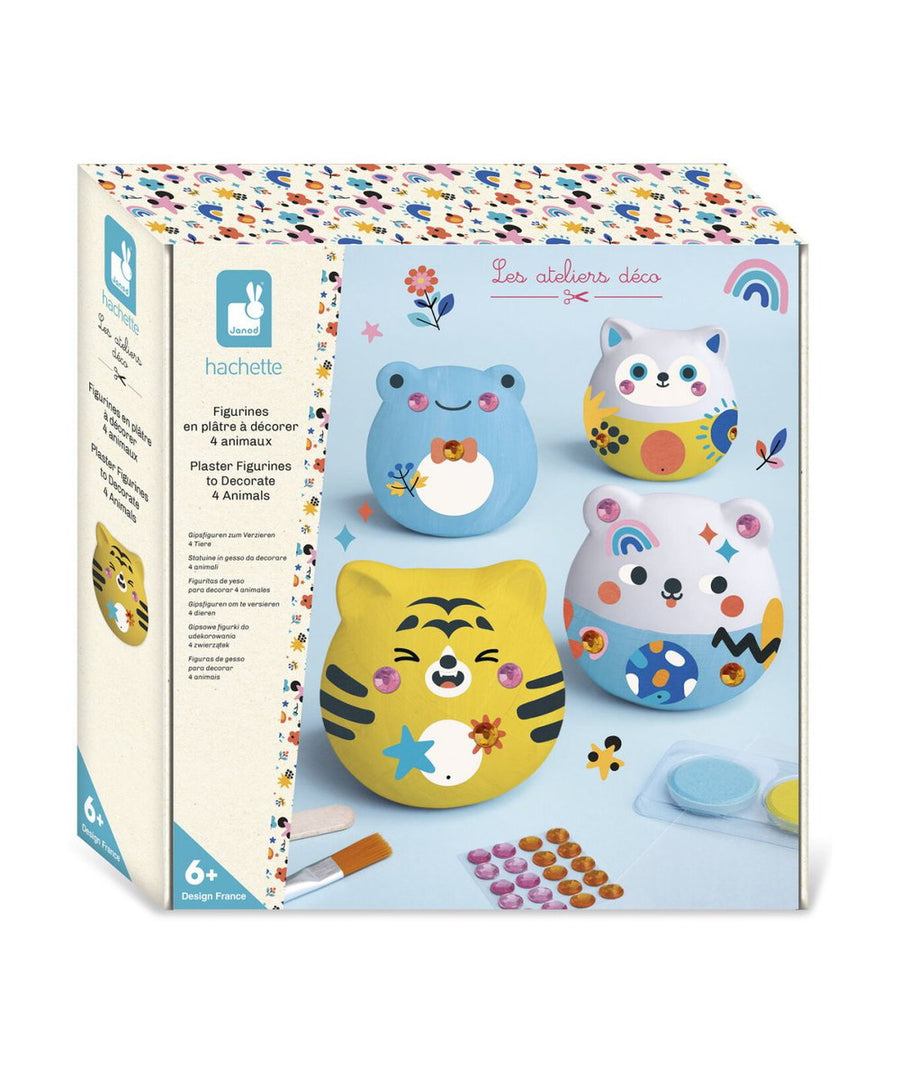 Kit creatif animaux en platre a peindre et decorer avec decalcomanies et strass pour enfant.