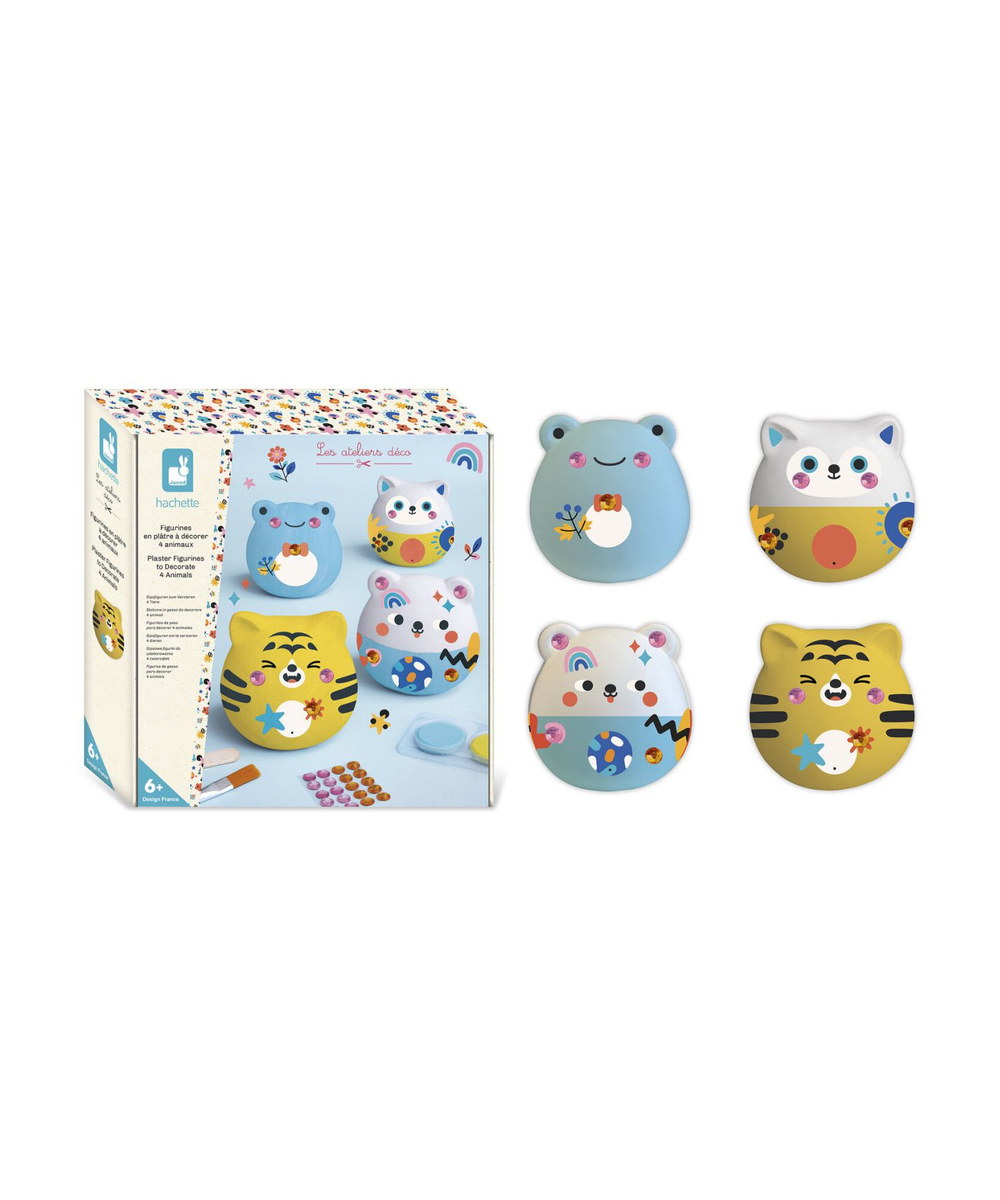 Kit creatif animaux en platre a peindre et decorer avec decalcomanies et strass pour enfant.