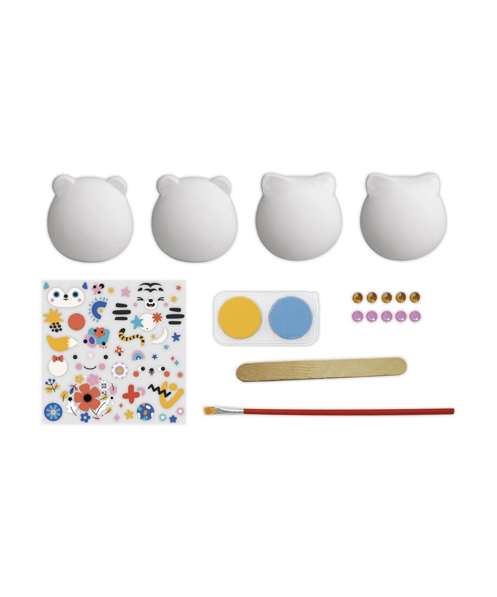 Kit créatif 4 animaux en plâtre à décorer de la marque Janod, sur fond blanc