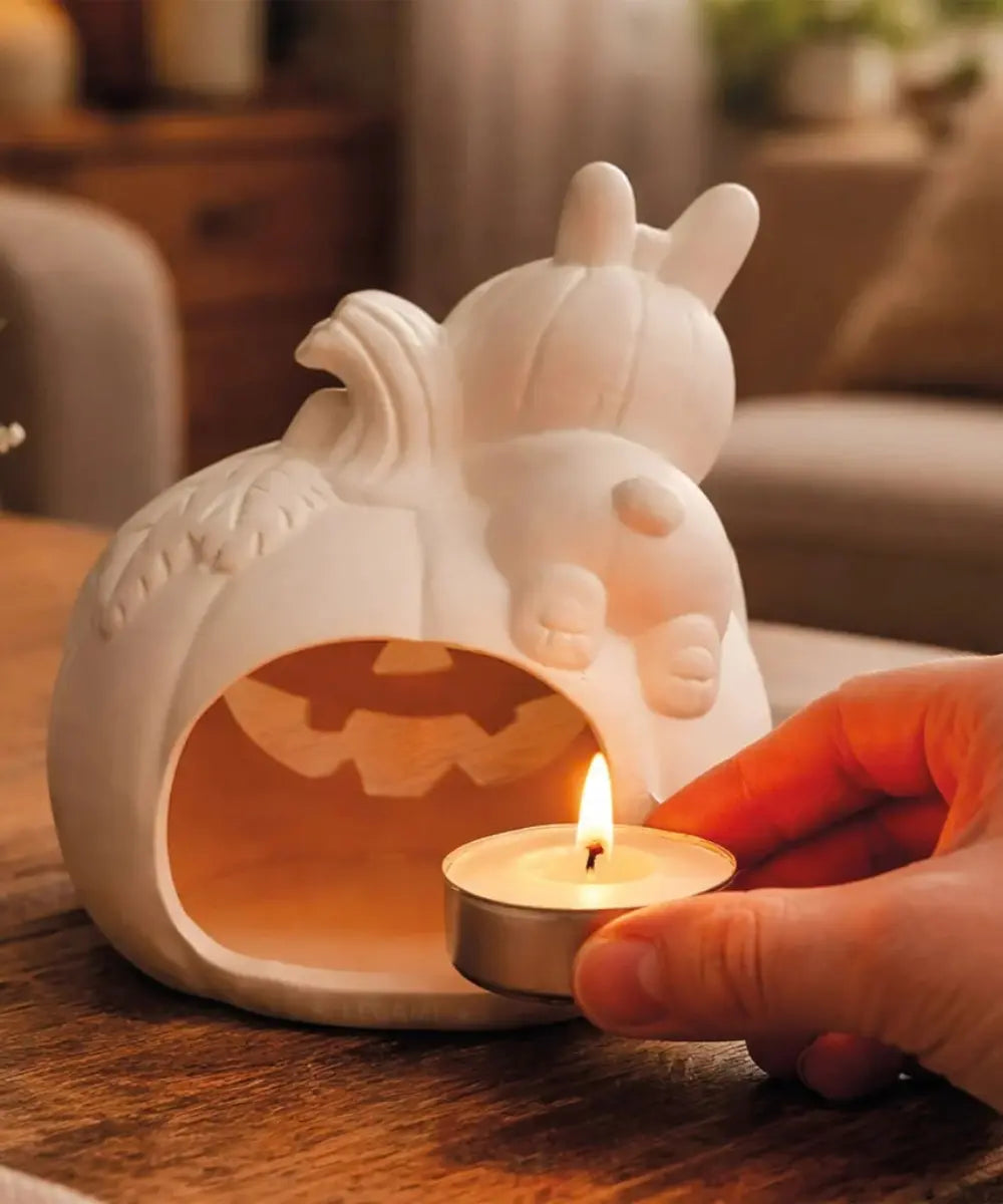 Kit decoration bougeoir d'halloween a peindre en ceramique lapin citrouille legami avec peintures et pinceau.