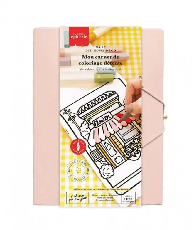Kit DIY Mon Carnet de Coloriage Détente avec feutres à alcool et carnet de dessins.