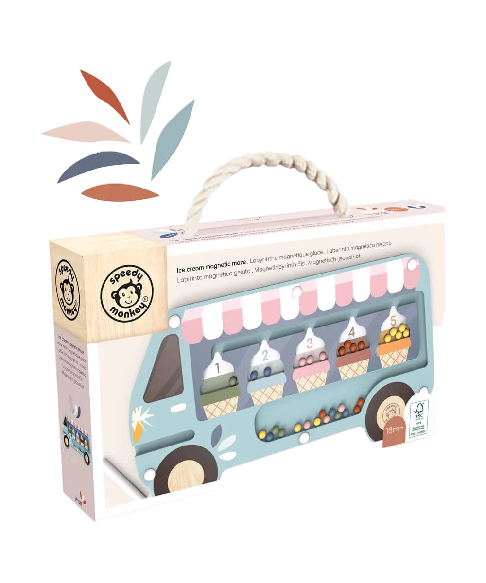 Labyrinthe magnétique Camion de glaces de Speedy Monkey, présenté sous un autre angle, sur fond blanc