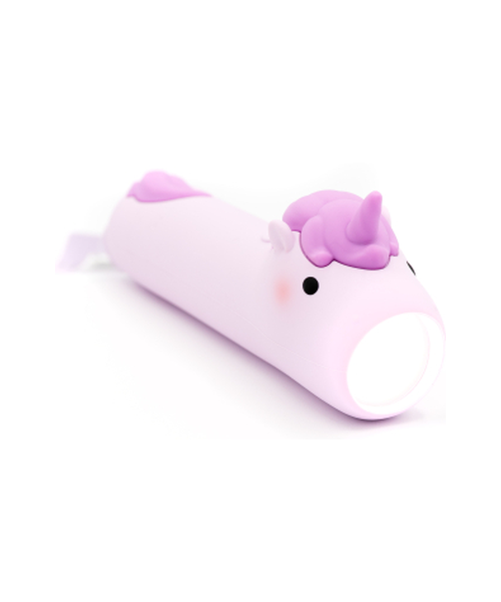 Lampe torche pour enfant en forme de licorne et de la marque Little L. Complètement rechargeable.