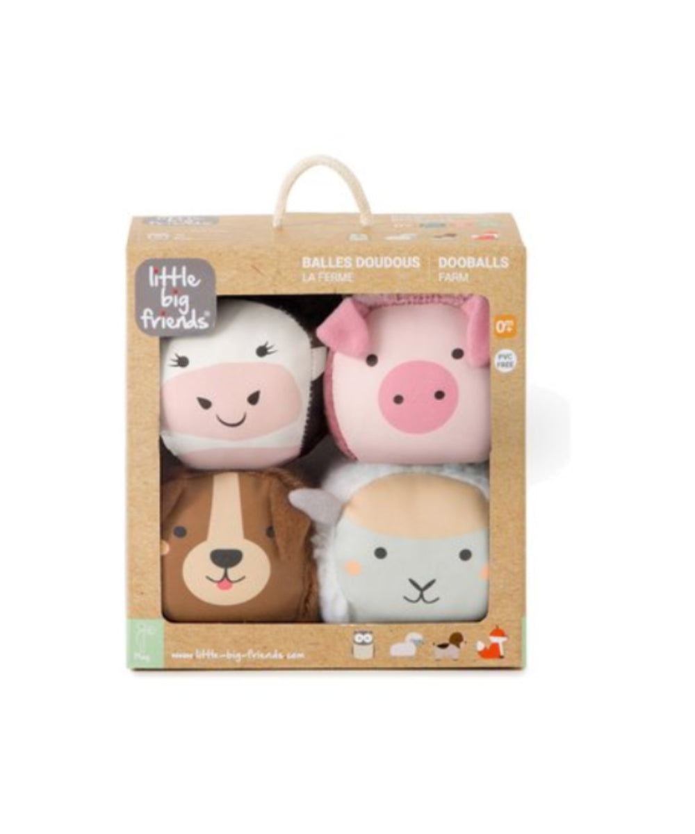 Vue produit de Les Dooballs - Set de 4 balles doudous - Ferme de la marque Little Big Friends, sur fond blanc