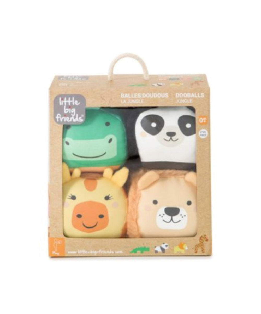 Vue produit de Les Dooballs - Set de 4 balles doudous - Jungle de la marque Little Big Friends, sur fond blanc