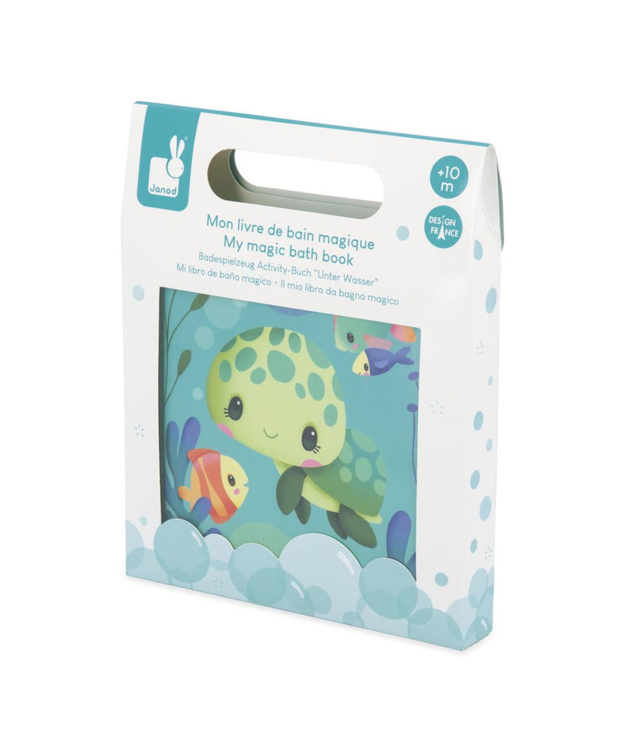 Livre de bain magique La vie des tortues de la marque Janod, sur fond blanc