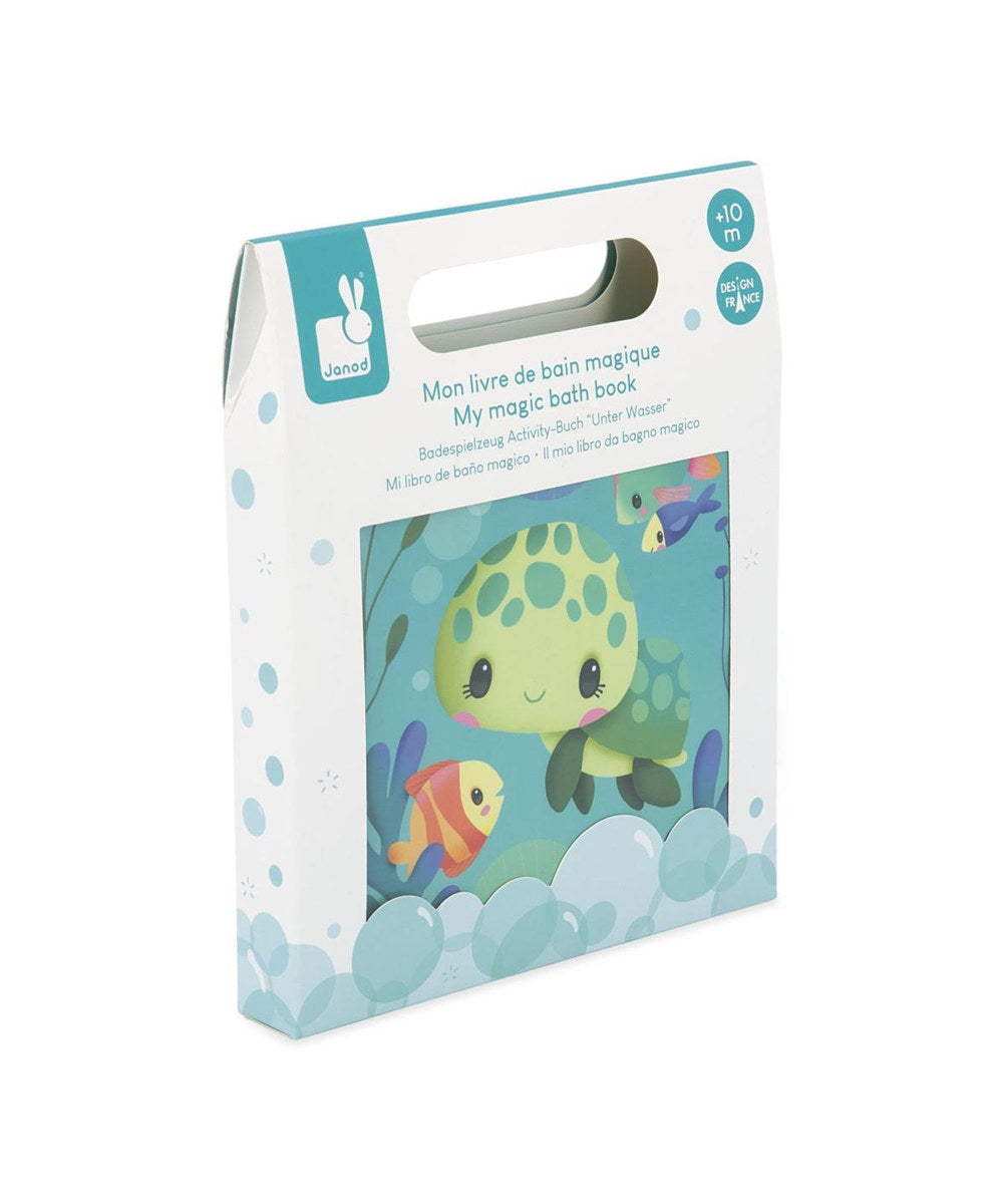 Livre de bain magique La vie des tortues de la marque Janod, sur fond blanc