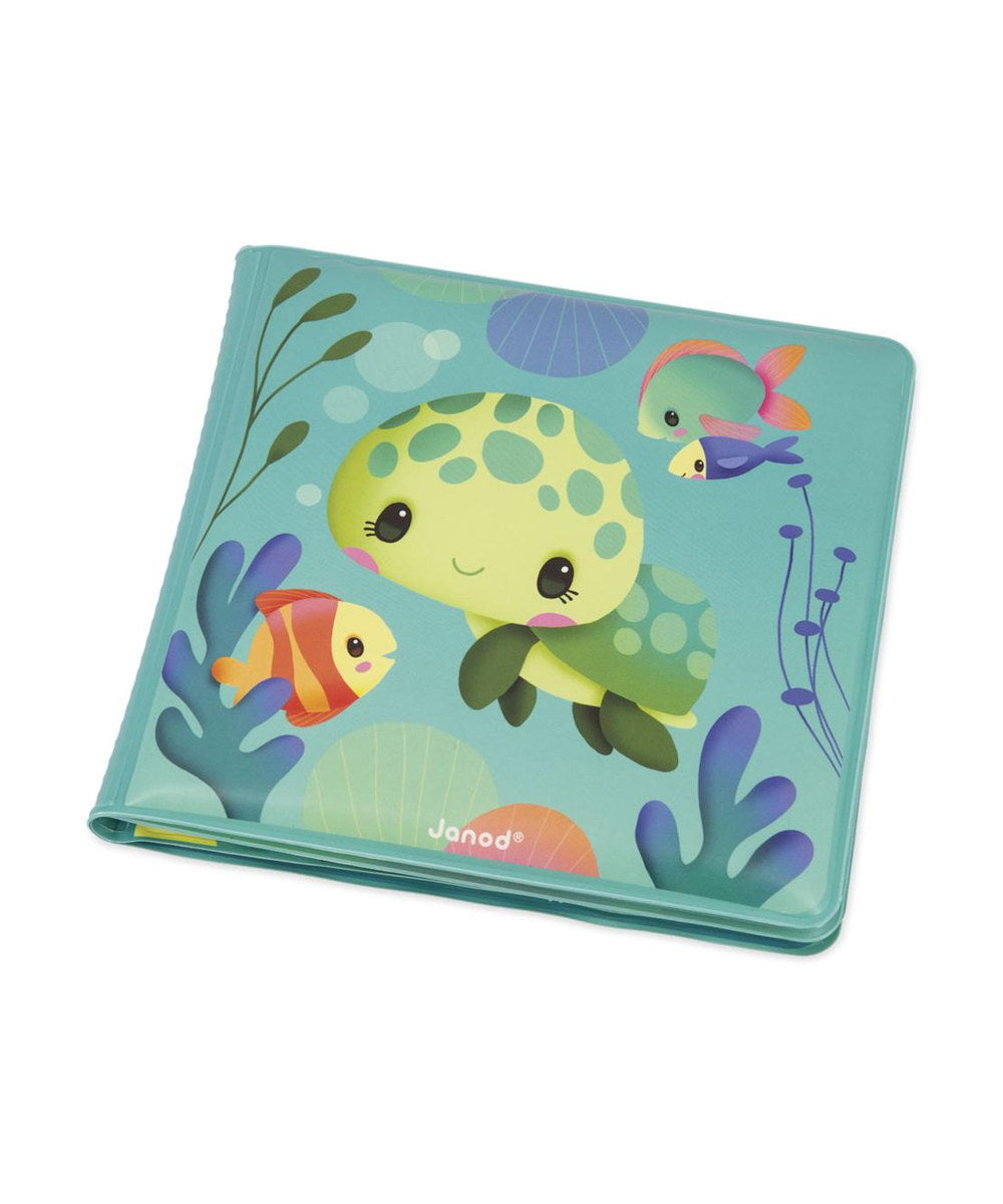 Livre de bain magique La vie des tortues de la marque Janod, sur fond blanc
