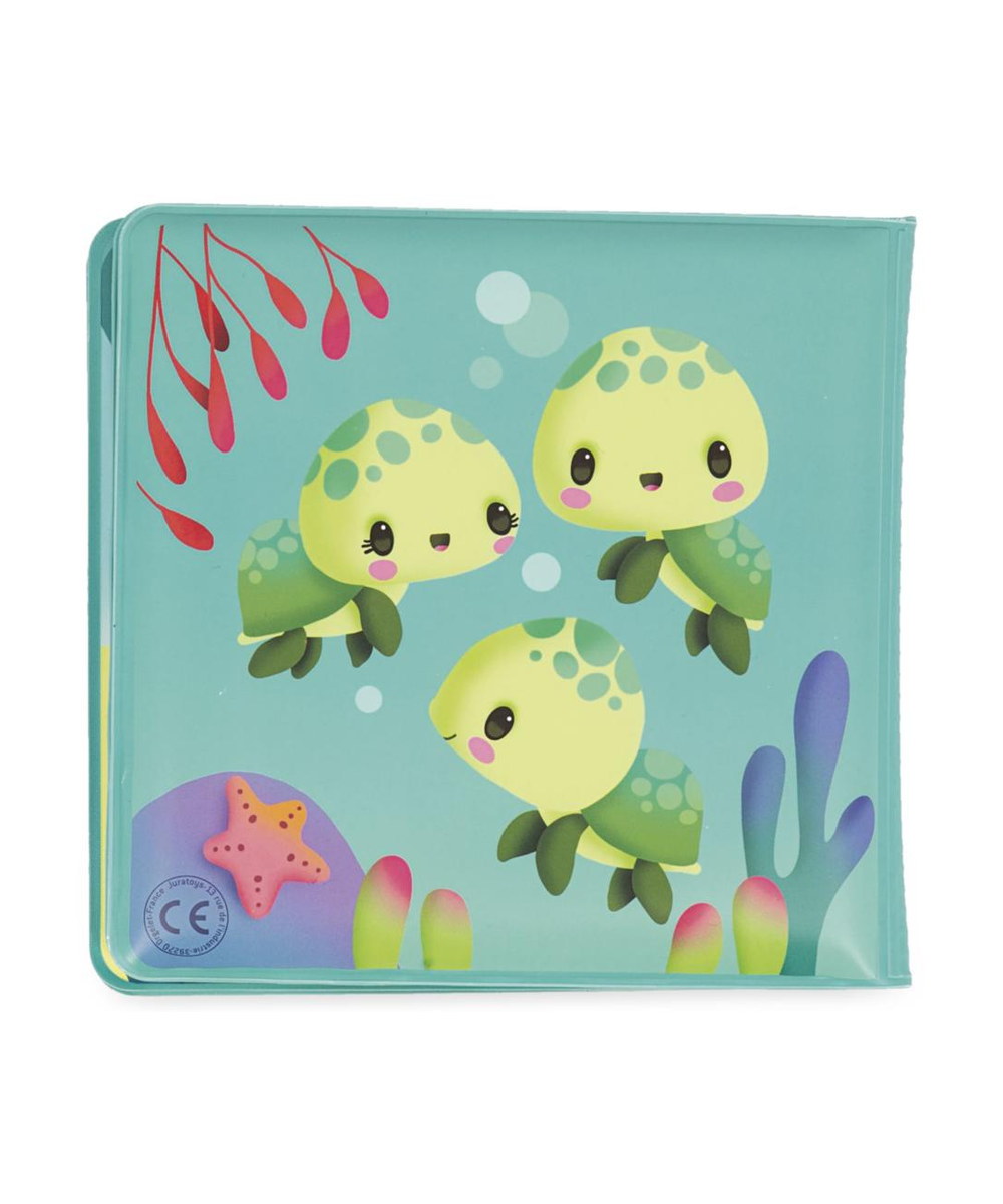 Livre de bain magique La vie des tortues de la marque Janod, sur fond blanc