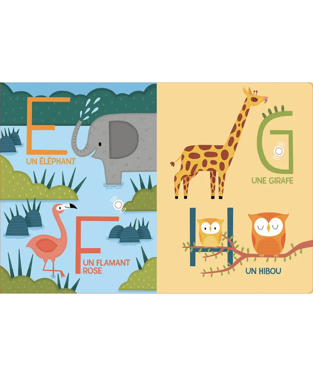 Livre sonore abécédaire des animaux avec puces sonores adapté pour les bébé. Des éditions Auzou