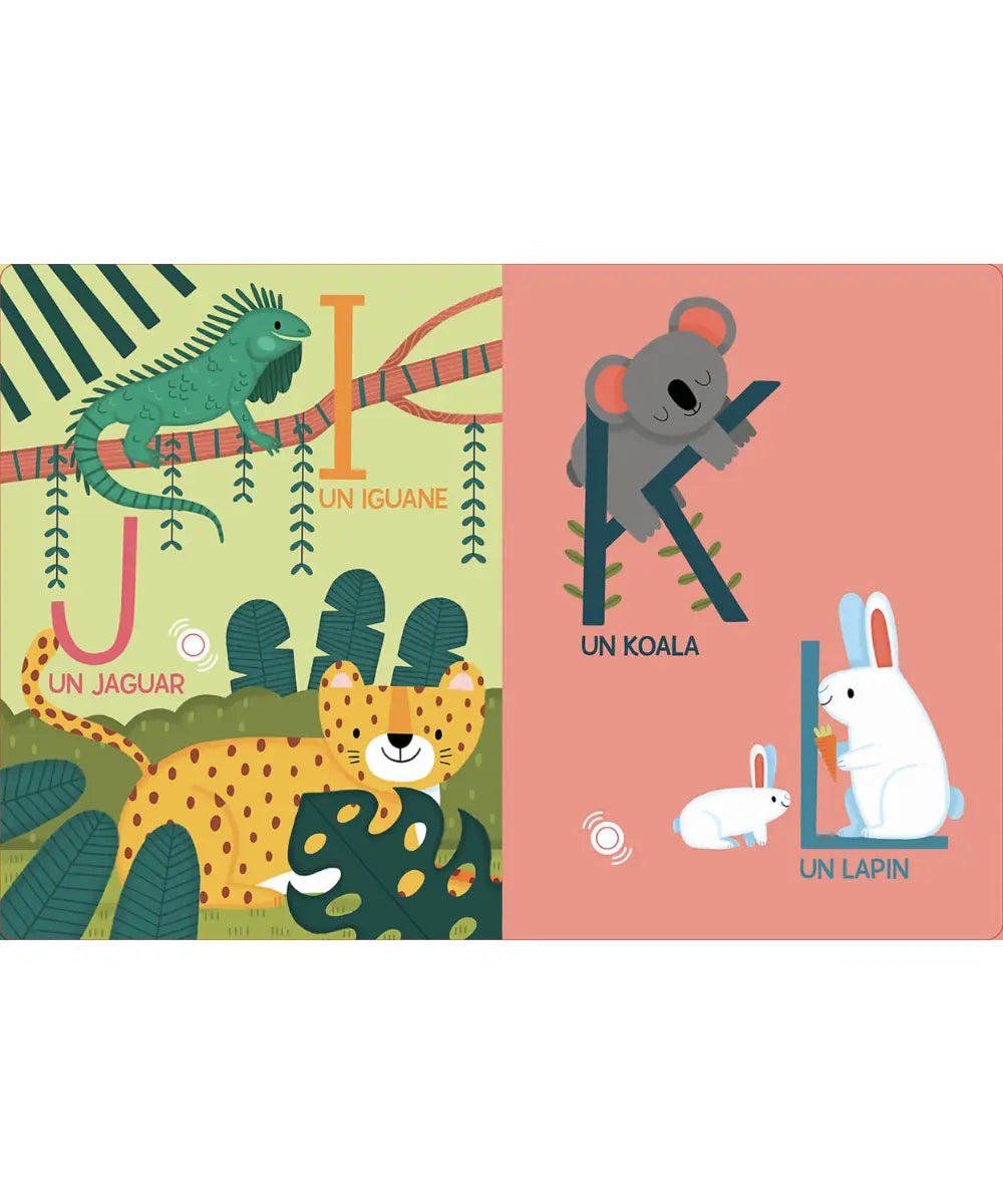 Livre sonore abécédaire des animaux avec puces sonores adapté pour les bébé. Des éditions Auzou