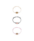 Lot de 3 bracelets Legami Better Together Ourson, motifs ourson, cœur rose et patte, présentés séparément sur fond blanc