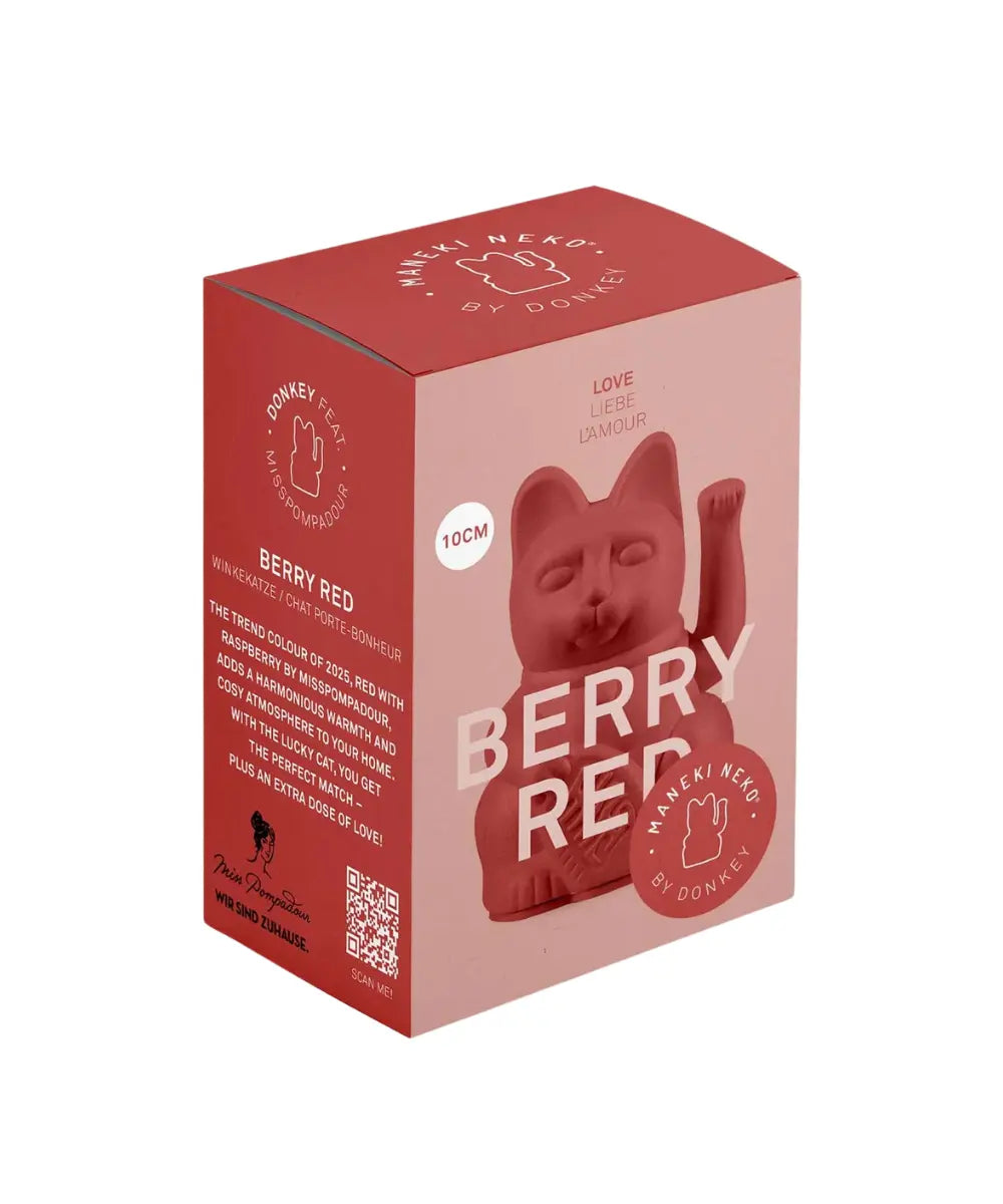 Packaging du Chat porte-bonheur Maneki Neko Berry Red de la marque Donkey