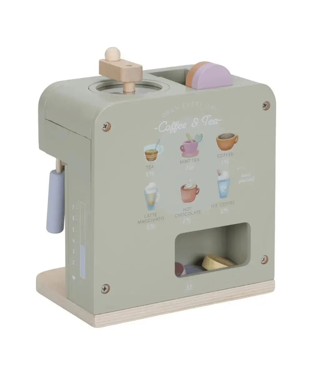 Arrière de la machine à café Little Dutch : illustrations présentant les différents tarifs des boissons proposées