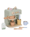 Machine à café en bois Little Dutch avec ses tasses et capsules colorées.
