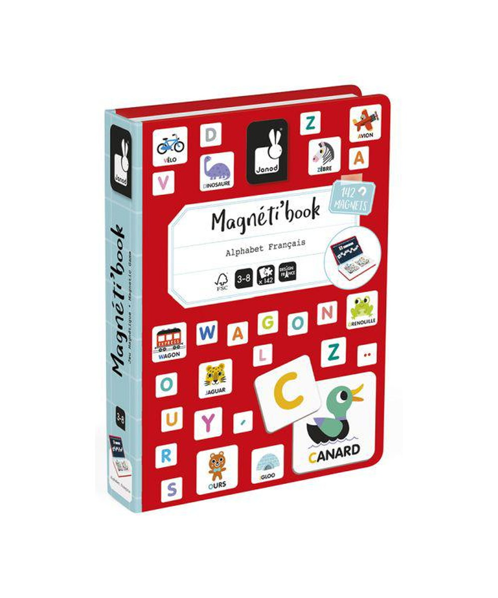 Magneti'Book Alphabet français de la marque Janod, sur fond blanc
