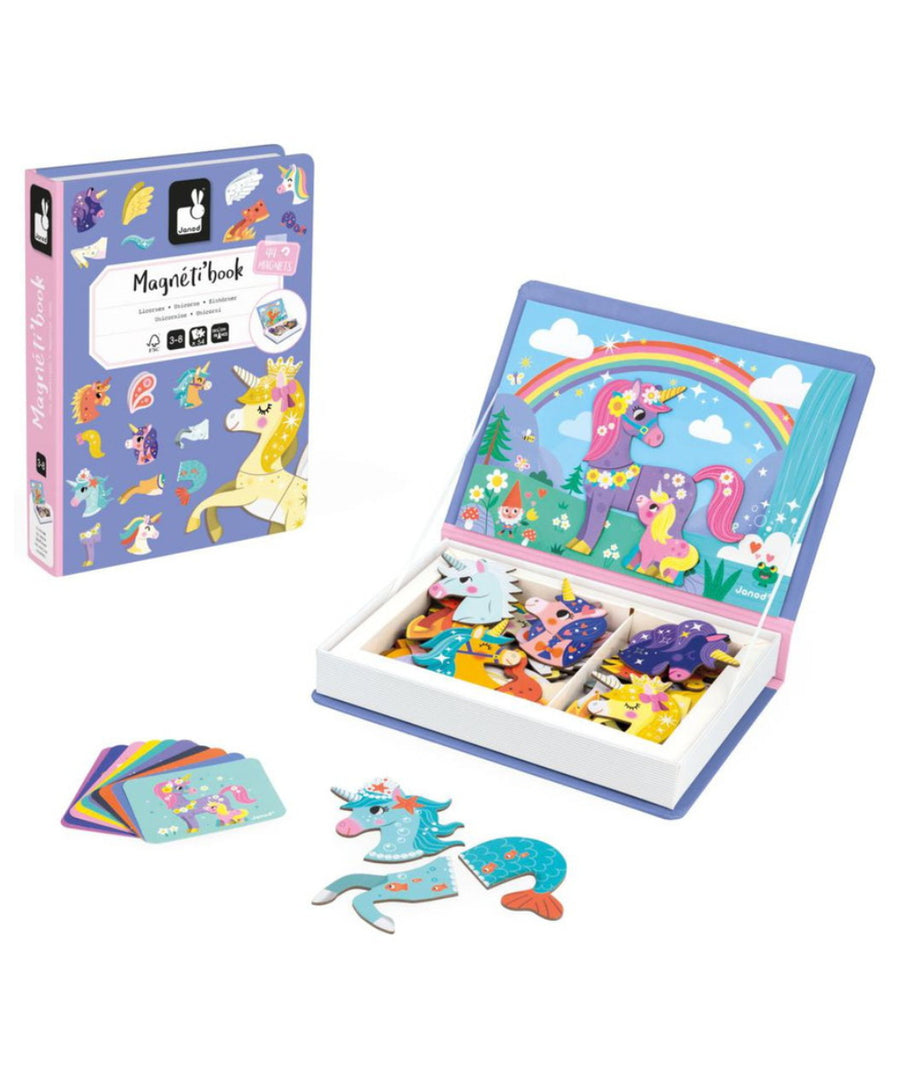 Magneti'Book Licornes de la marque Janod, sur fond blanc