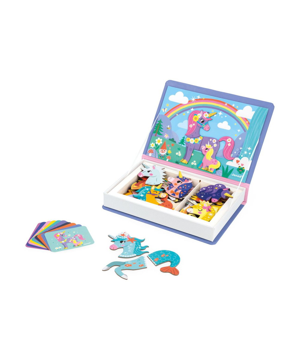 Magneti'Book Licornes de la marque Janod, sur fond blanc