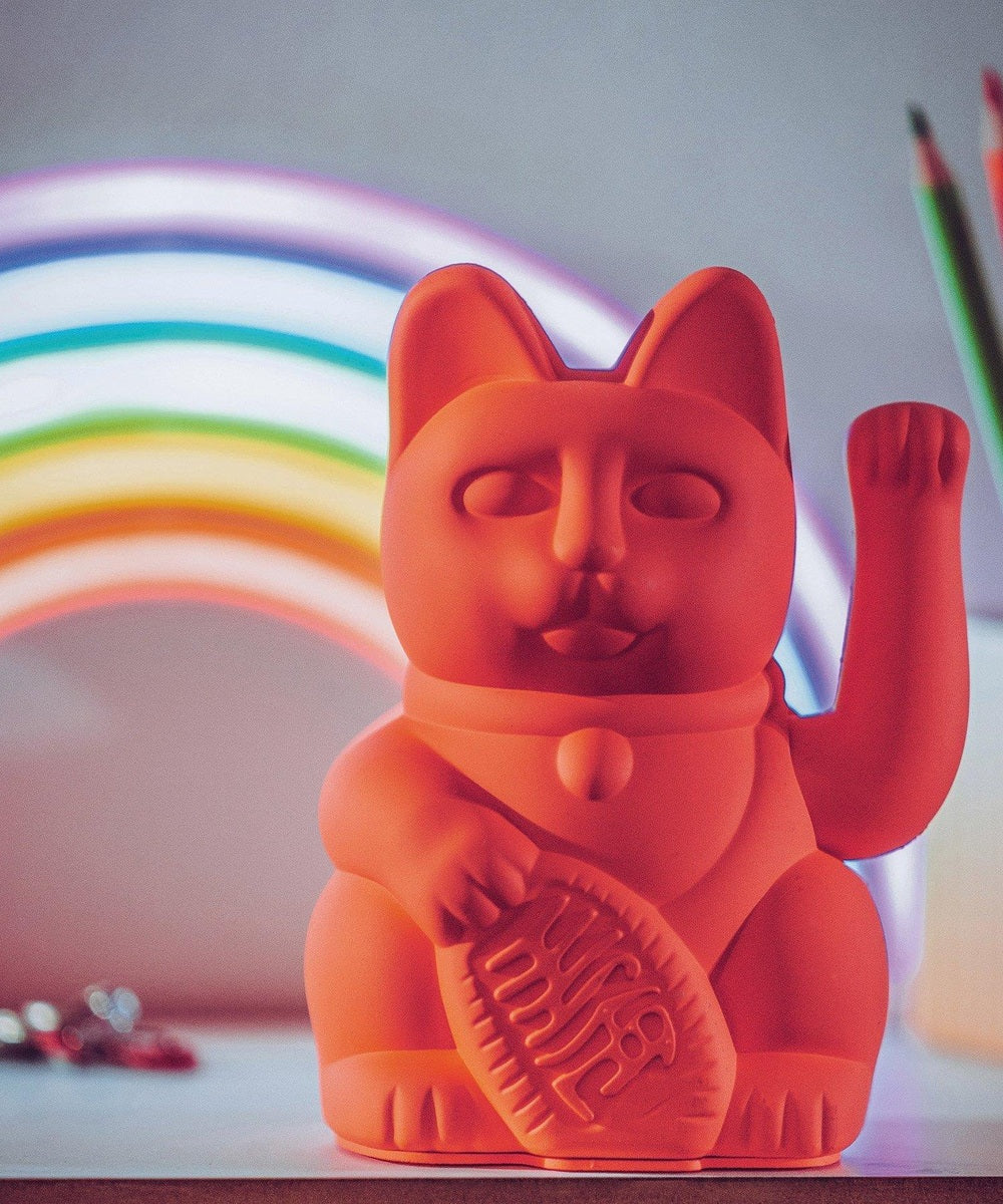 Lucky Cat orange fluo, Maneki Neko énergie de Donkey
