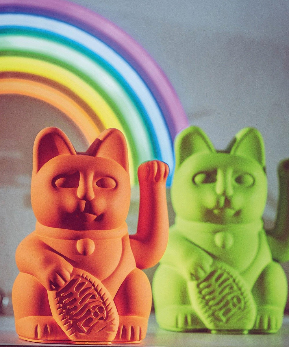 Lucky Cat orange fluo, Maneki Neko énergie de Donkey