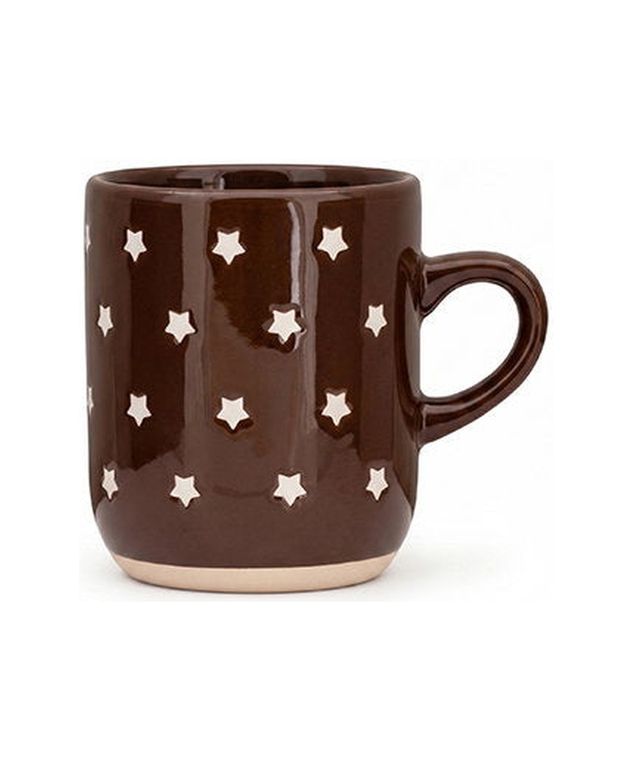 Mug brun à étoiles blanches et anse assortie