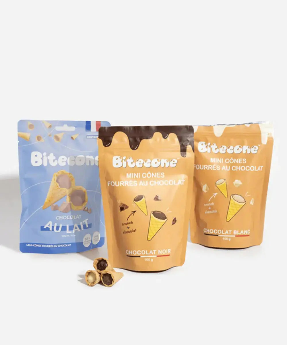 Vue du packaging des Bitecones au chocolat au lait