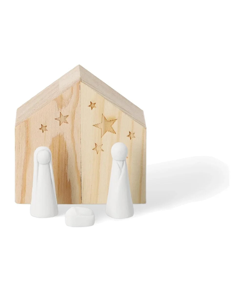 Vue détaillée de Mini crèche en bois et porcelaine de la marque Räder, sur fond blanc