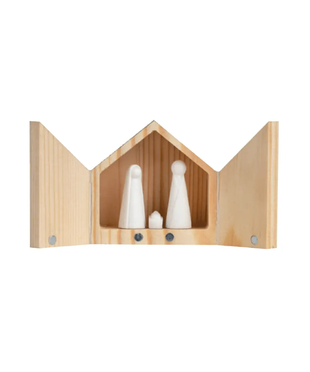 Mini creche de noel en bois naturel et figurines en porcelaine blanche rader.