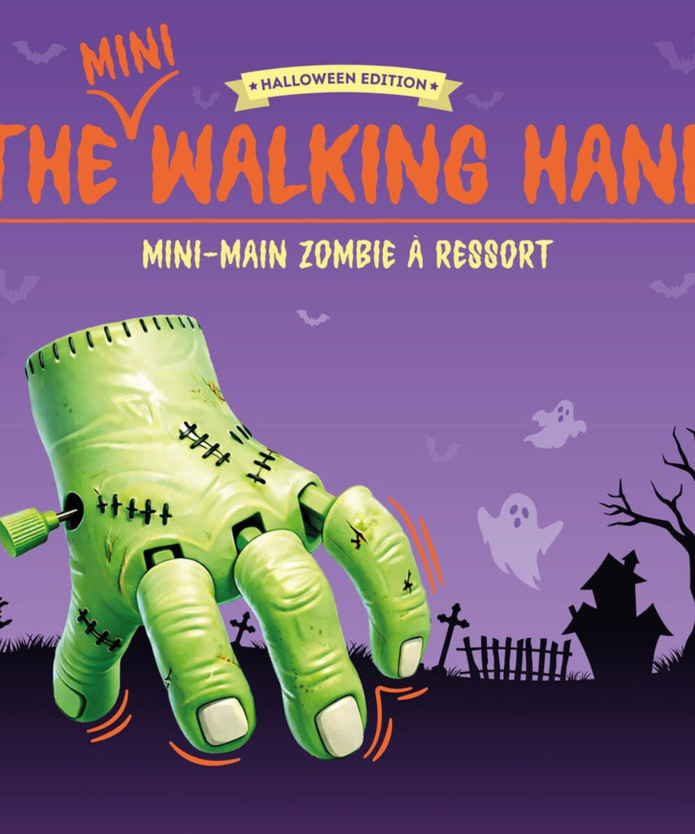 Mini main de zombie à remonter the mini walking hand de Legami : gadget halloween rigolo qui rampe.