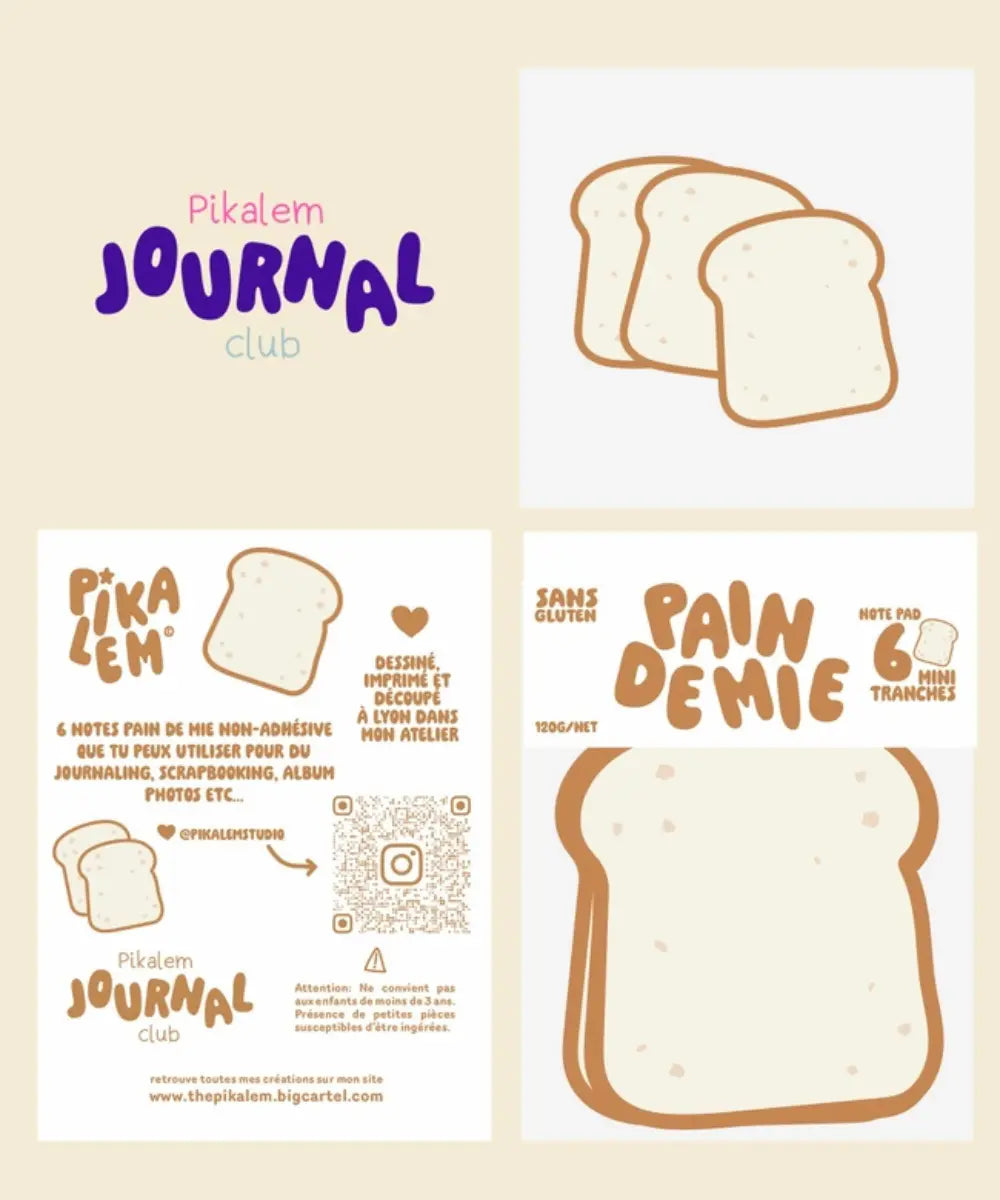 Notepad feuillets non adhesifs en forme de tranche de pain de mie fait main a Lyon