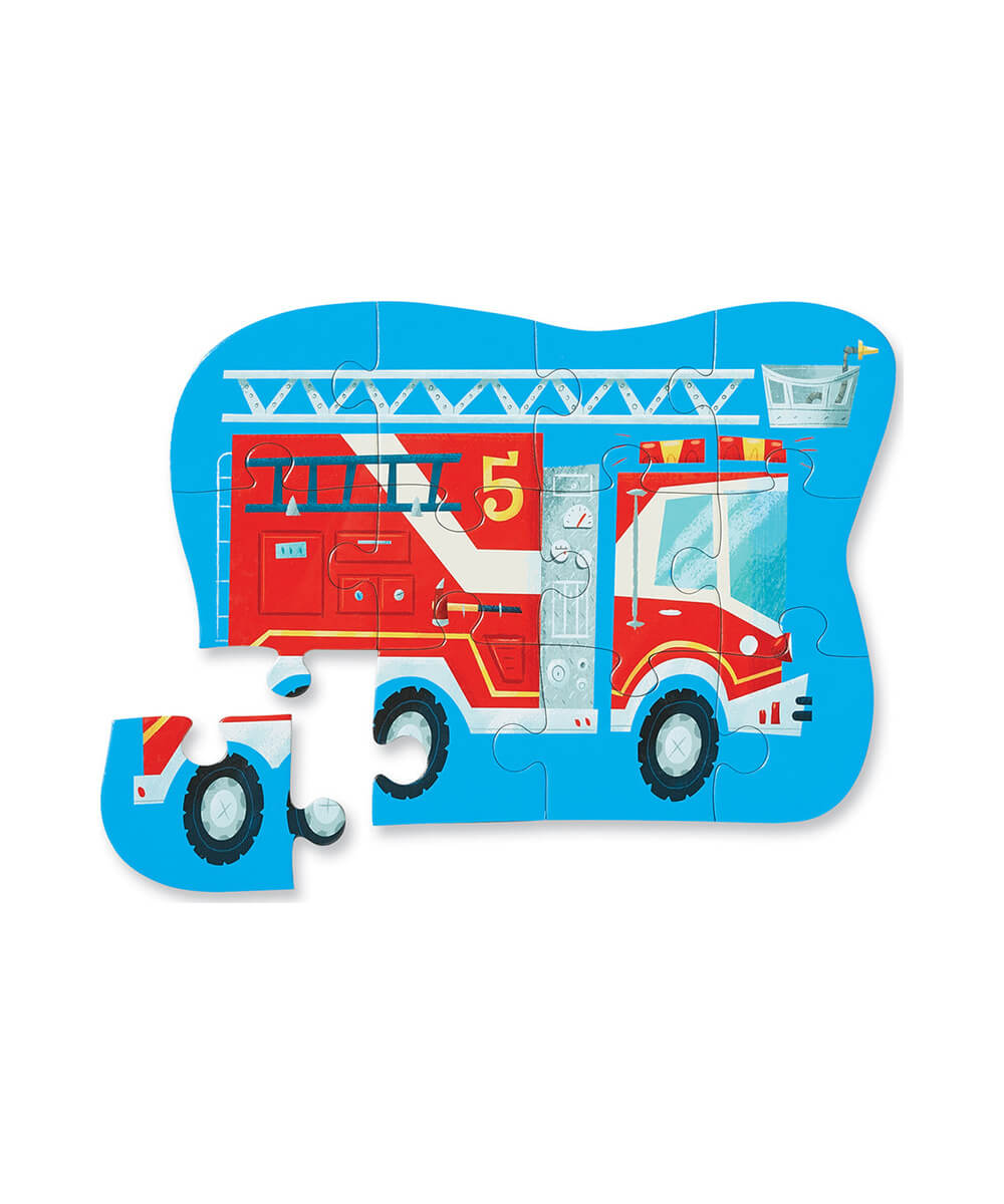 Mini puzzle 12 pièces Camion de pompiers de Crocodile Creek, présenté sous un autre angle, sur fond blanc