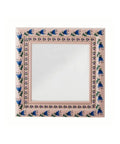 Miroir mural en bois de sapin rose et peint de fleurs bleues