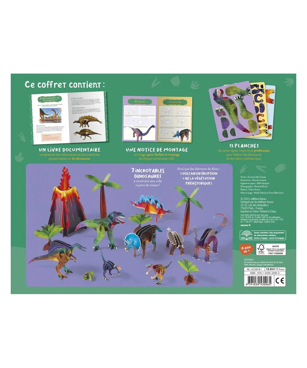 Boîte du coffret créatif pour enfant Mon coffret d'artiste mes dinosaures à construire illustré par Maude Guesne